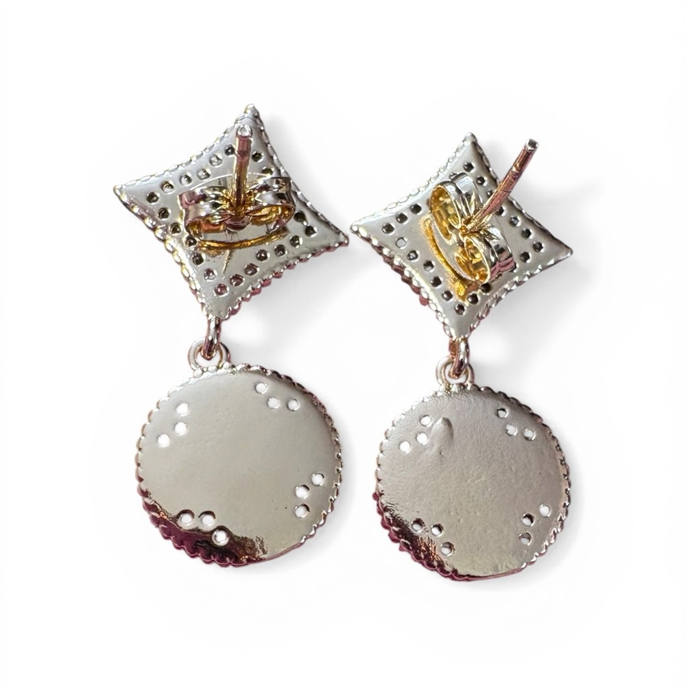 Gold tone black Enamel Drop Earrings with Crystal Halo - Picture 2 of 3